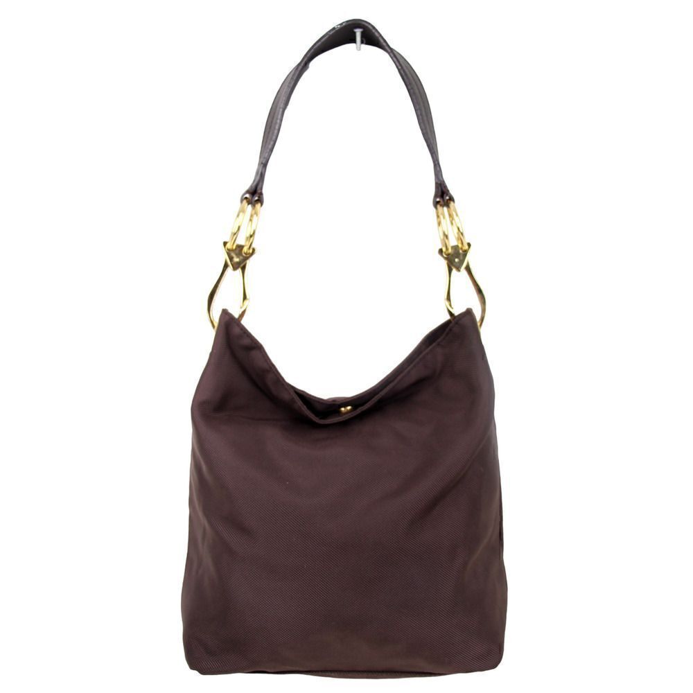 JPK PARIS 75 BROWN NYLON BROWN GENUINE LEATHER STRAP SHOULDER BAG HANDBAG PURSE